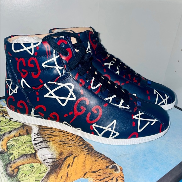 Gucci Ghost Logo High-top Star Leather Sneakers - Picture 1 of 14